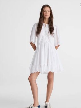 NWT NEW Madewell White Eyelet Flutter Sleeve Mini Dress Sz 4